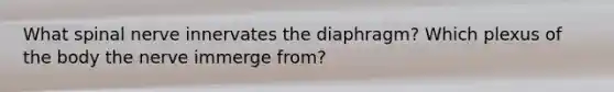 What spinal nerve innervates the diaphragm? Which plexus of the body the nerve immerge from?