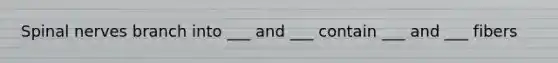 Spinal nerves branch into ___ and ___ contain ___ and ___ fibers