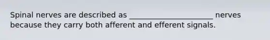 Spinal nerves are described as ______________________ nerves because they carry both afferent and efferent signals.