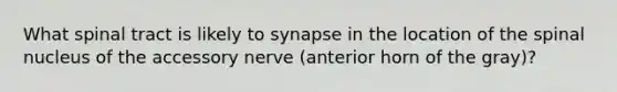 What spinal tract is likely to synapse in the location of the spinal nucleus of the accessory nerve (anterior horn of the gray)?