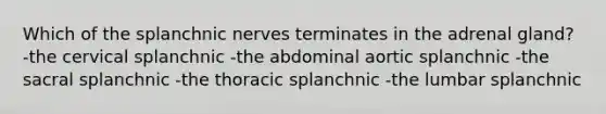 Which of the splanchnic nerves terminates in the adrenal gland? -the cervical splanchnic -the abdominal aortic splanchnic -the sacral splanchnic -the thoracic splanchnic -the lumbar splanchnic