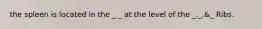 the spleen is located in the _ _ at the level of the _,_,&_ Ribs.