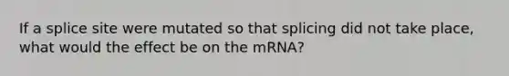 If a splice site were mutated so that splicing did not take place, what would the effect be on the mRNA?