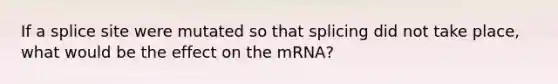 If a splice site were mutated so that splicing did not take place, what would be the effect on the mRNA?