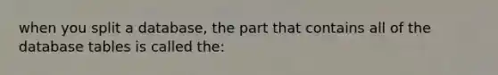 when you split a database, the part that contains all of the database tables is called the: