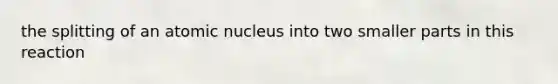 the splitting of an atomic nucleus into two smaller parts in this reaction