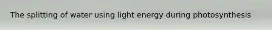 The splitting of water using light energy during photosynthesis