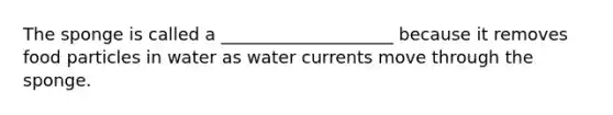 The sponge is called a ____________________ because it removes food particles in water as water currents move through the sponge.