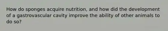 How do sponges acquire nutrition, and how did the development of a gastrovascular cavity improve the ability of other animals to do so?