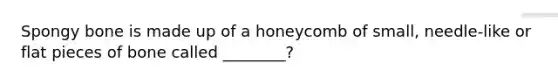 Spongy bone is made up of a honeycomb of small, needle-like or flat pieces of bone called ________?