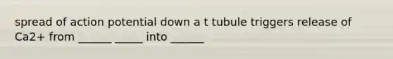 spread of action potential down a t tubule triggers release of Ca2+ from ______ _____ into ______