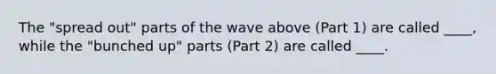 The "spread out" parts of the wave above (Part 1) are called ____, while the "bunched up" parts (Part 2) are called ____.