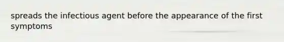 spreads the infectious agent before the appearance of the first symptoms