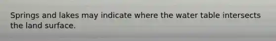 Springs and lakes may indicate where the water table intersects the land surface.