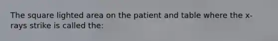 The square lighted area on the patient and table where the x-rays strike is called the: