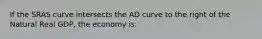 If the SRAS curve intersects the AD curve to the right of the Natural Real GDP, the economy is: