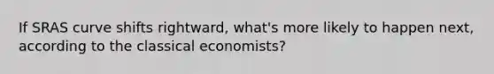 If SRAS curve shifts rightward, what's more likely to happen next, according to the classical economists?