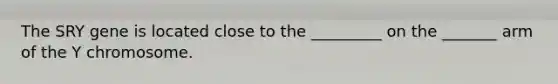 The SRY gene is located close to the _________ on the _______ arm of the Y chromosome.