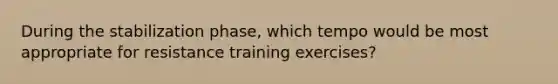 During the stabilization phase, which tempo would be most appropriate for resistance training exercises?