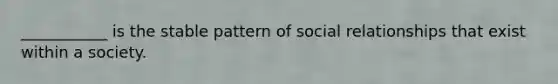 ___________ is the stable pattern of social relationships that exist within a society.