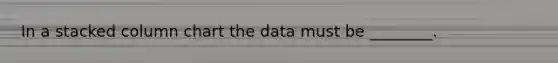 In a stacked column chart the data must be ________.