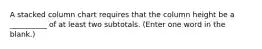 A stacked column chart requires that the column height be a __________ of at least two subtotals. (Enter one word in the blank.)