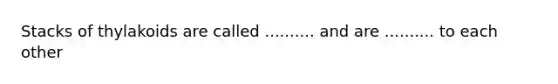 Stacks of thylakoids are called .......... and are .......... to each other