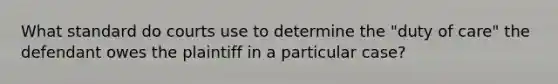 What standard do courts use to determine the "duty of care" the defendant owes the plaintiff in a particular case?