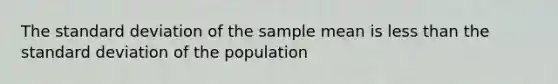 The standard deviation of the sample mean is less than the standard deviation of the population