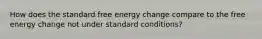 How does the standard free energy change compare to the free energy change not under standard conditions?