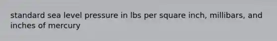 standard sea level pressure in lbs per square inch, millibars, and inches of mercury