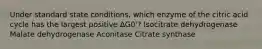 Under standard state conditions, which enzyme of the citric acid cycle has the largest positive ∆G0'? Isocitrate dehydrogenase Malate dehydrogenase Aconitase Citrate synthase