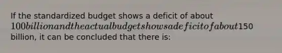 If the standardized budget shows a deficit of about 100 billion and the actual budget shows a deficit of about150 billion, it can be concluded that there is: