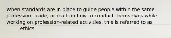 When standards are in place to guide people within the same profession, trade, or craft on how to conduct themselves while working on profession-related activities, this is referred to as _____ ethics