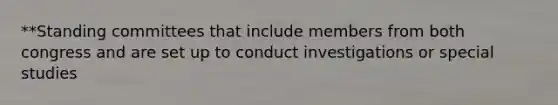 **Standing committees that include members from both congress and are set up to conduct investigations or special studies