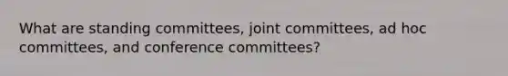 What are standing committees, joint committees, ad hoc committees, and conference committees?