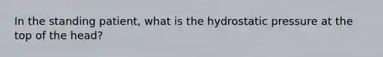 In the standing patient, what is the hydrostatic pressure at the top of the head?