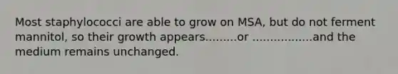 Most staphylococci are able to grow on MSA, but do not ferment mannitol, so their growth appears.........or .................and the medium remains unchanged.