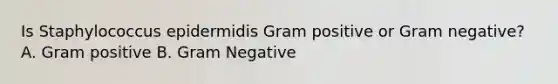 Is Staphylococcus epidermidis Gram positive or Gram negative? A. Gram positive B. Gram Negative