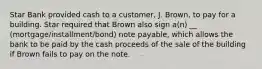 Star Bank provided cash to a customer, J. Brown, to pay for a building. Star required that Brown also sign a(n) __ (mortgage/installment/bond) note payable, which allows the bank to be paid by the cash proceeds of the sale of the building if Brown fails to pay on the note.