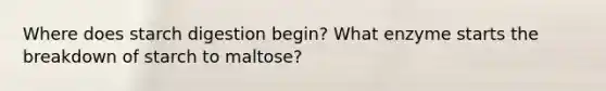 Where does starch digestion begin? What enzyme starts the breakdown of starch to maltose?