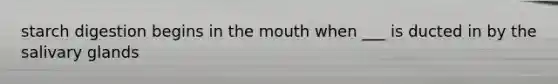 starch digestion begins in the mouth when ___ is ducted in by the salivary glands