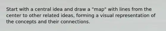 Start with a central idea and draw a "map" with lines from the center to other related ideas, forming a visual representation of the concepts and their connections.