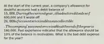 At the start of the current year, a company's allowance for doubtful accounts had a debit balance of 15,000. During the current year, it had net credit sales of600,000 and it wrote-off 24,000 of accounts receivable as uncollectible. The company's accounts receivable at the end of the year is160,000. Past experience indicates that the allowance should be 10% of the balance in receivables. What is the bad debt expense for the year?