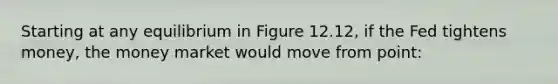 Starting at any equilibrium in Figure 12.12, if the Fed tightens money, the money market would move from point: