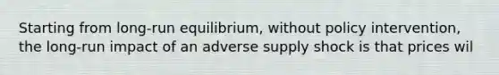 Starting from long-run equilibrium, without policy intervention, the long-run impact of an adverse supply shock is that prices wil