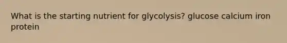 What is the starting nutrient for glycolysis? glucose calcium iron protein