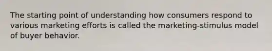The starting point of understanding how consumers respond to various marketing efforts is called the marketing-stimulus model of buyer behavior.