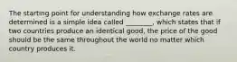 The starting point for understanding how exchange rates are determined is a simple idea called ________, which states that if two countries produce an identical good, the price of the good should be the same throughout the world no matter which country produces it.