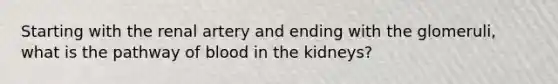 Starting with the renal artery and ending with the glomeruli, what is the pathway of blood in the kidneys?